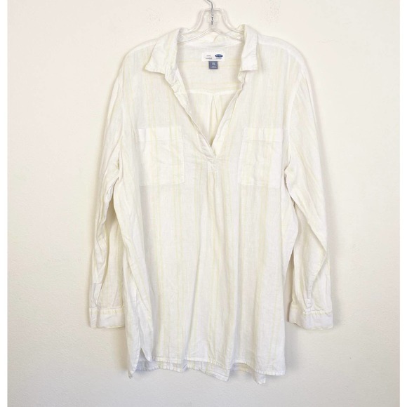 Old Navy Tops - Old Navy White & Yellow Striped Tunic 2X